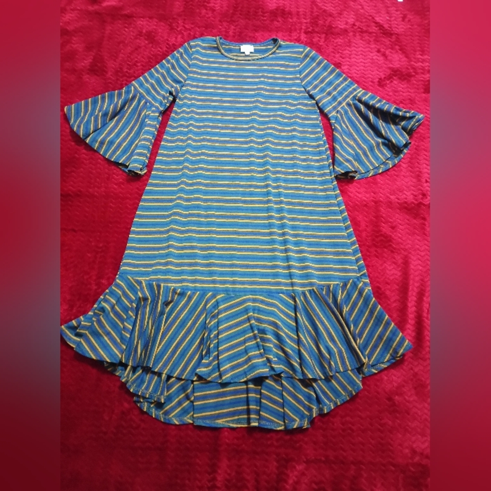 LuLaRoe Women's Mini Dress with Blue and Yellow Stripes